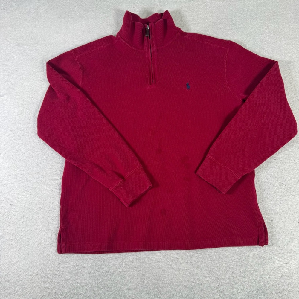 Polo Ralph Lauren Quarter Zip Pullover Mens M Red Good Ribbed Cotton Pony Logo